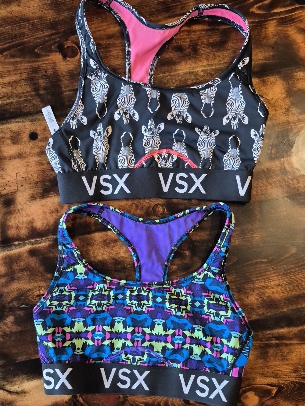 Victoria's Secret VSX Racerback Sports Bras - Black Zebra & Multicolor Geo Small